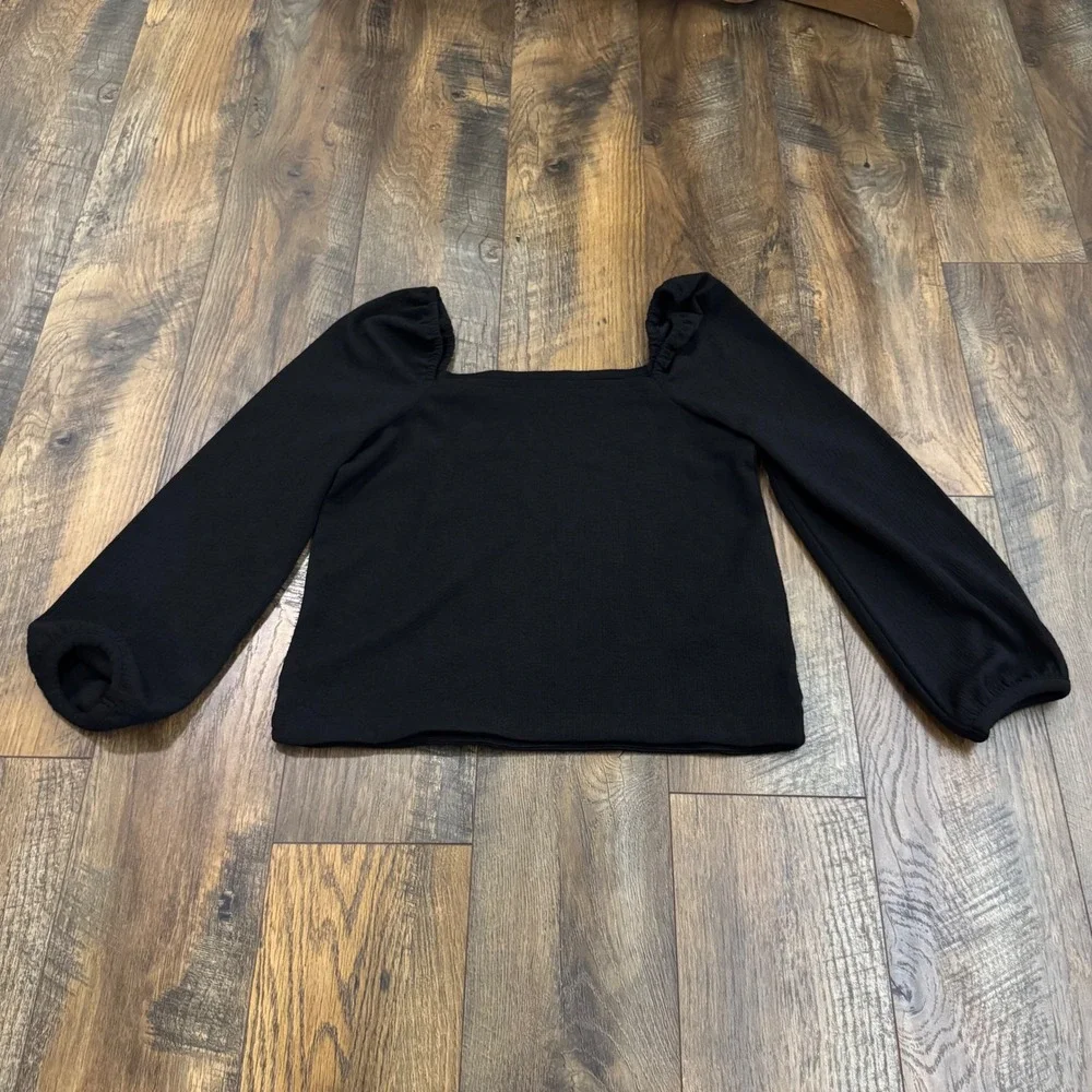 Madewell Black Square Neck Puff Sleeve Top XXS Cottagecore Peasant Dark Academia